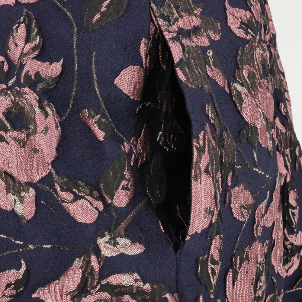 Vince Camuto Dress Womens 6 Navy Blue Pink Floral Brocade Pleated Lined Pockets - Picture 8 of 16